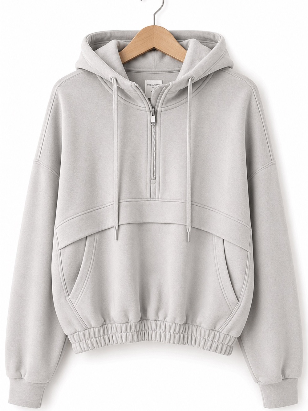 Yogalicious Scuba Half-Zip Long Sleeve Pullover Lt Gray Neutral M Athleisure GYM